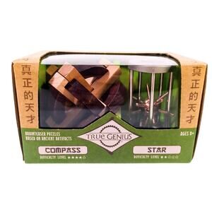 True Genius Compass & Star Brainteaser Puzzle Set Wood & Metal Project Genius